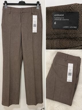Larry Levine Brown Herringbone Dress Pants